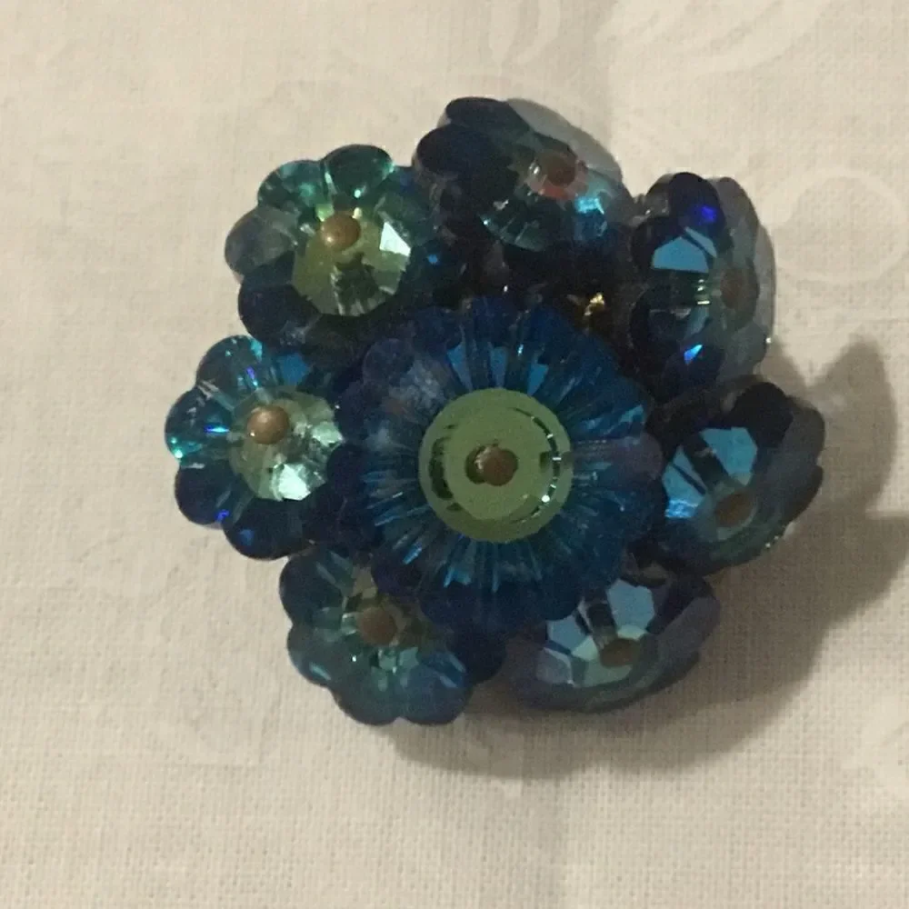 Vintage Bright Blues Sequin Crystal Pin